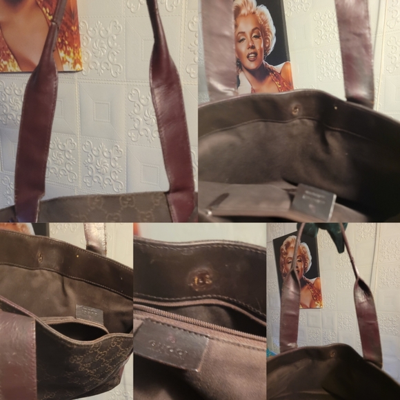 GUCCI GG Denim Mini Tote Leather Black Brown Handle Bag AUTHENTIC - Picture 7 of 15